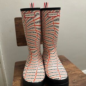 Hunter Logo Print Rain Boots in Red and Black
